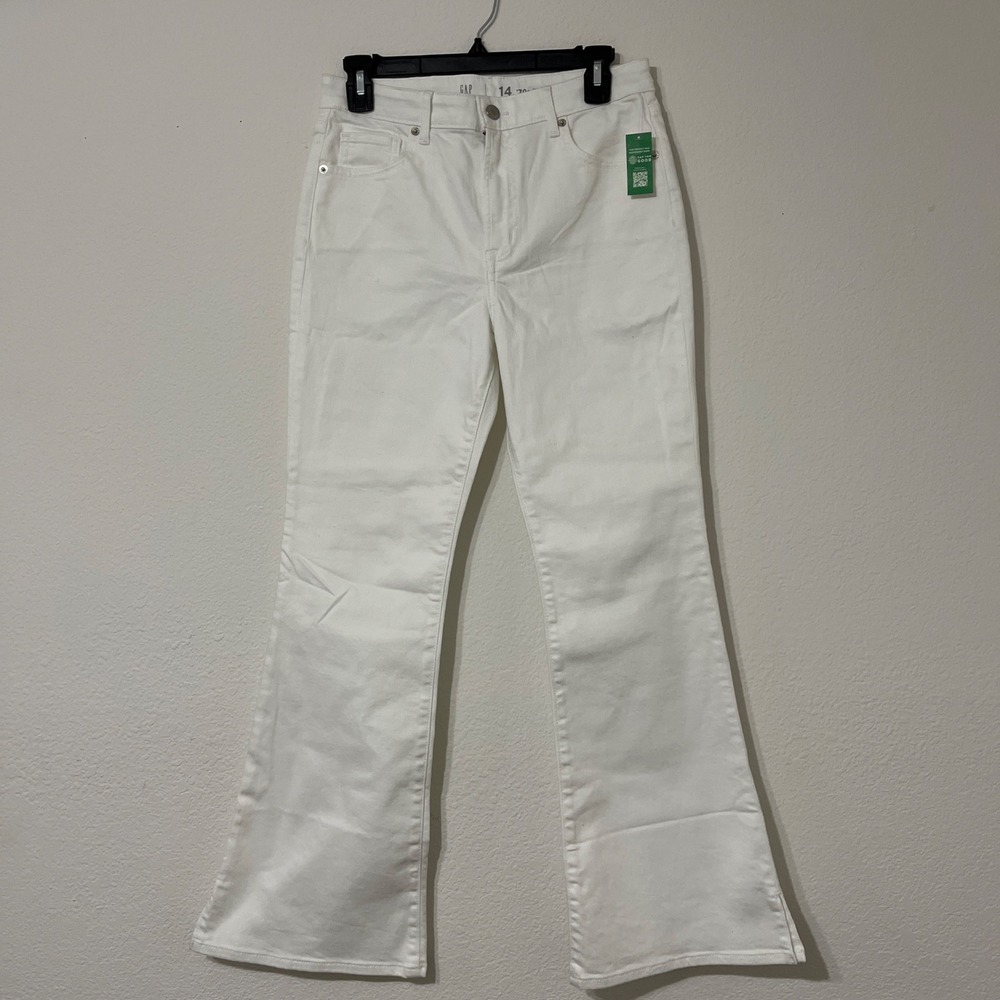 GAP‎ 70s Flare Jeans High Rise White Denim Stretch Size 14 Plus NWT Chic